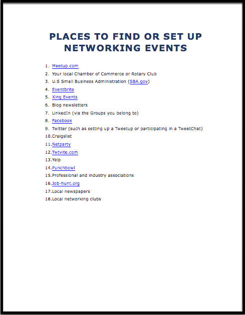 Power Networking for Results - Participant Materials 14 PowerNetworking resources places