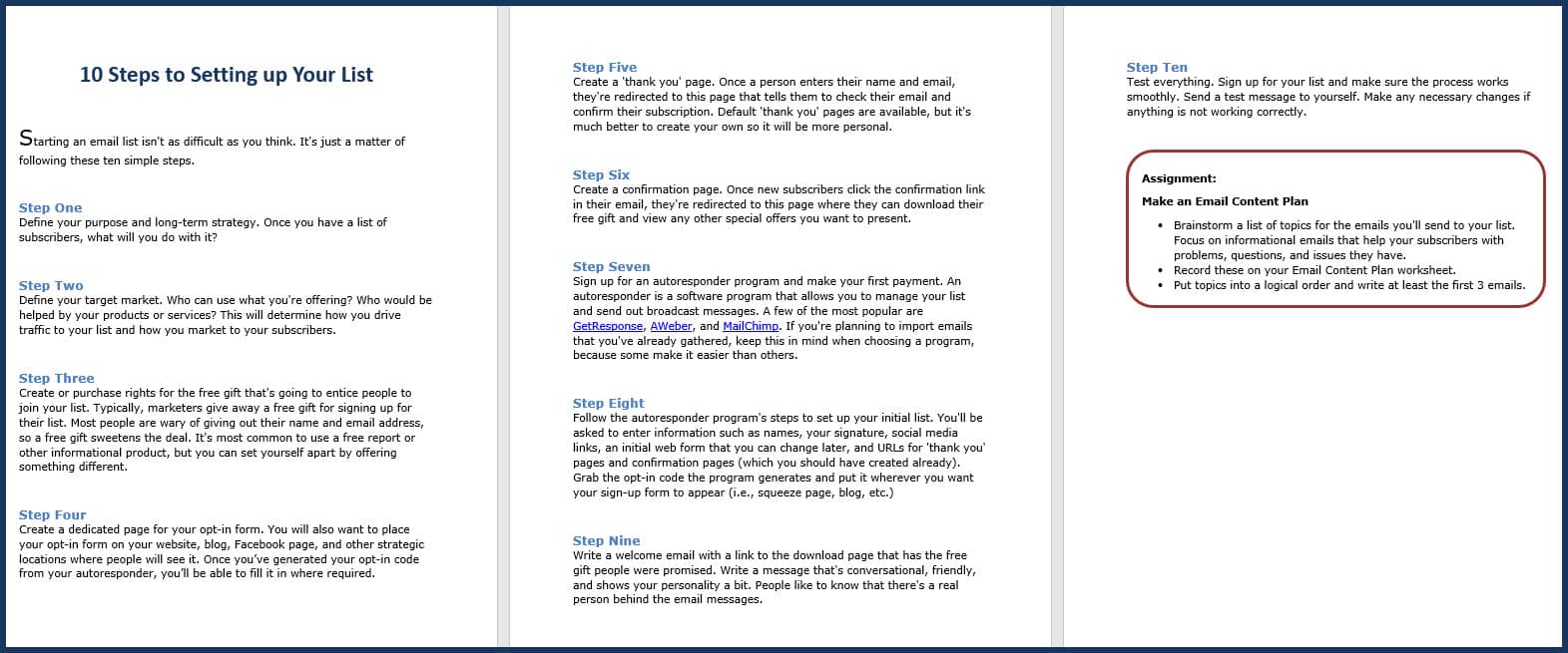 10 Steps to Setting up Your List_example Example of Day 2 - setting up your list