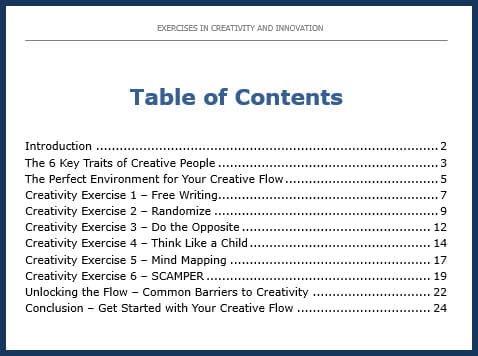 Creativity_TOC Exercises in Creativity and Innovation - Table of Contents