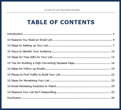 List Building TOC List Building Course Table of Contents