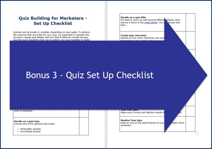 Quiz Building for Marketers 13 Quiz Building for Marketers - Bonus 3 Quiz Setup Checklist