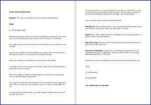 10 Done-for-You Blog Posts & Emails: Working Remotely 8 The key to successful remote working is taking breaks