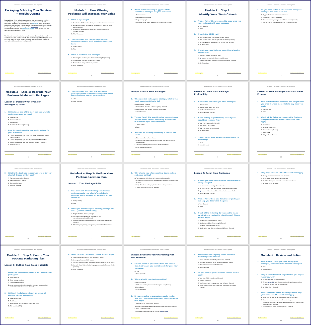 Packaging & Pricing Your Services Upgrade Pack - Module Quizzes Packaging Pricing Your Services Upgrade Pack Module Quizzes