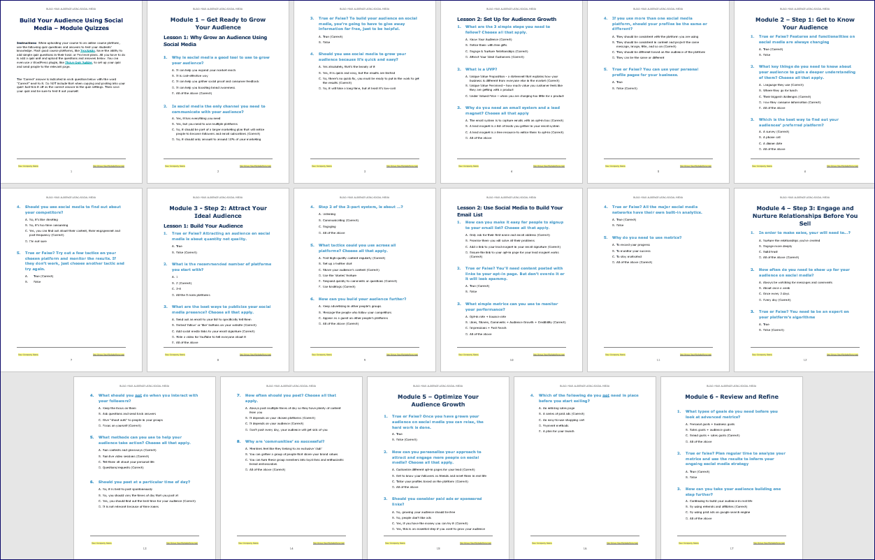 Build Audience Upgrade Pack - Module Quizzes Build Audience Upgrade Pack Module Quizzes