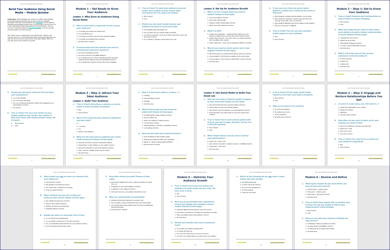 Build Audience Upgrade Pack Module Quizzes
