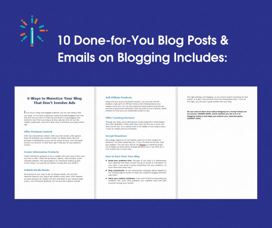 10 Done for You Blog Posts Emails Blogging Sales Page gif