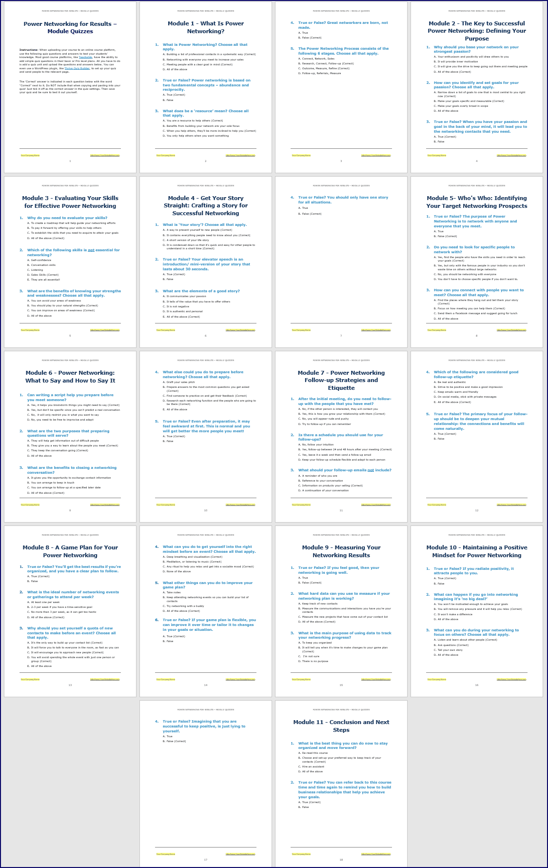 Power Networking for Results Ex Pack Module Quizzes