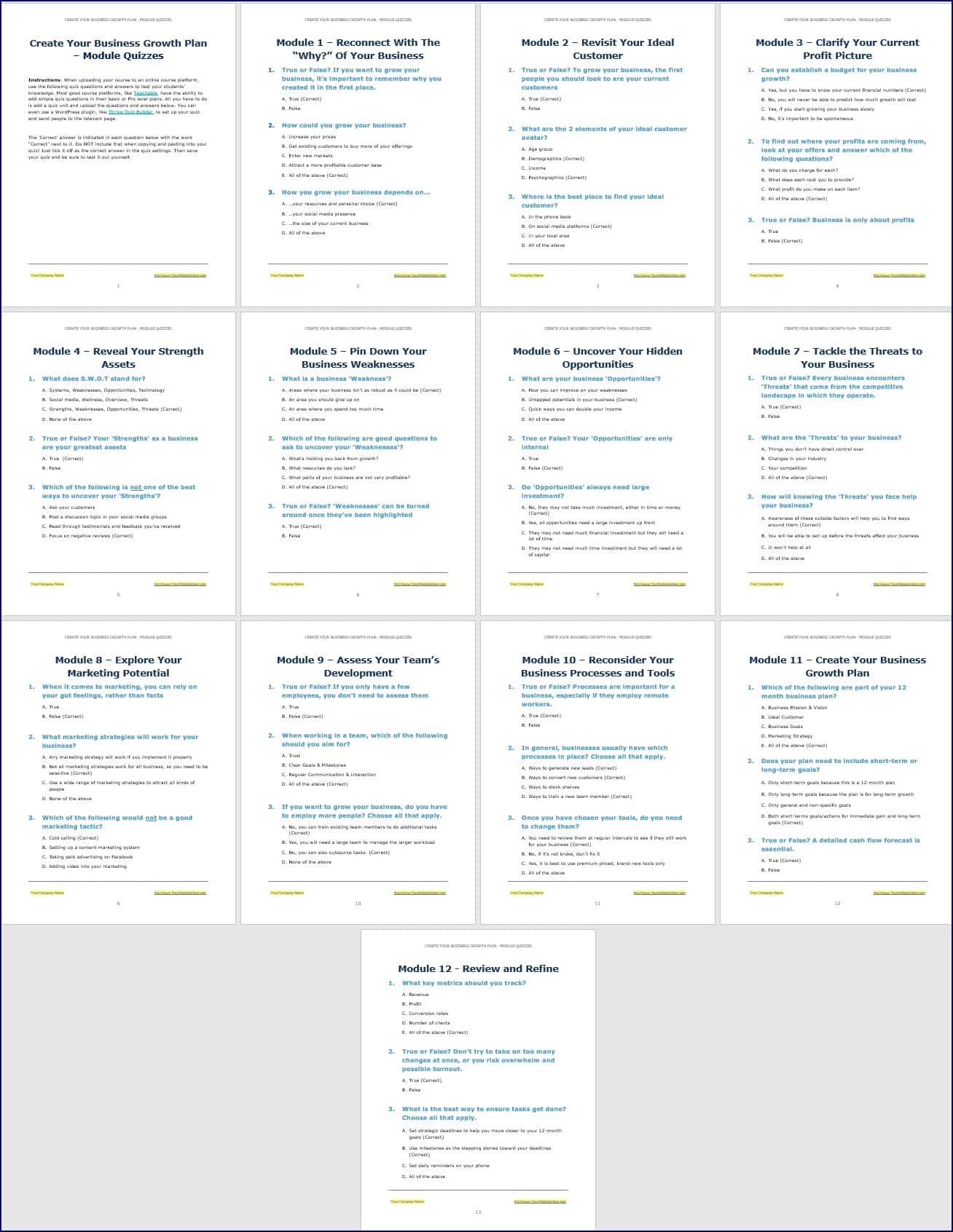 Create Your Business Growth Plan Upgrade Pack - Module QUizzes Create Your Business Growth Plan Upgrade Pack Module QUizzes