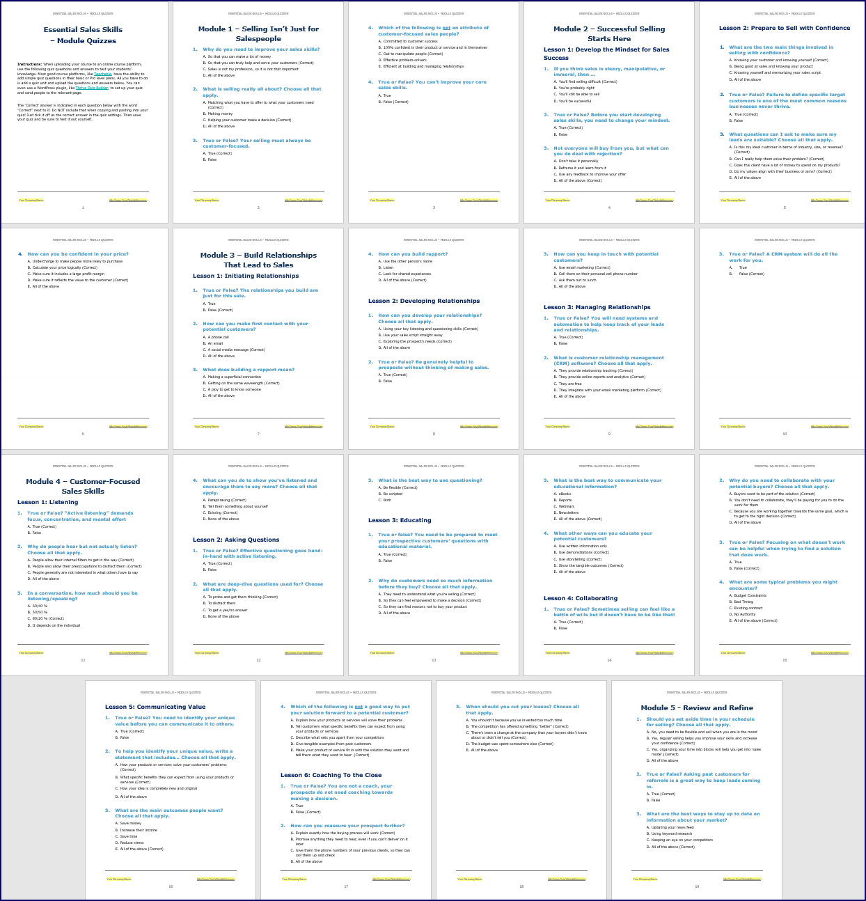 Sales Skills Upgrade Pack - Module Quizzes Sales Skills Upgrade Pack Module Quizzes