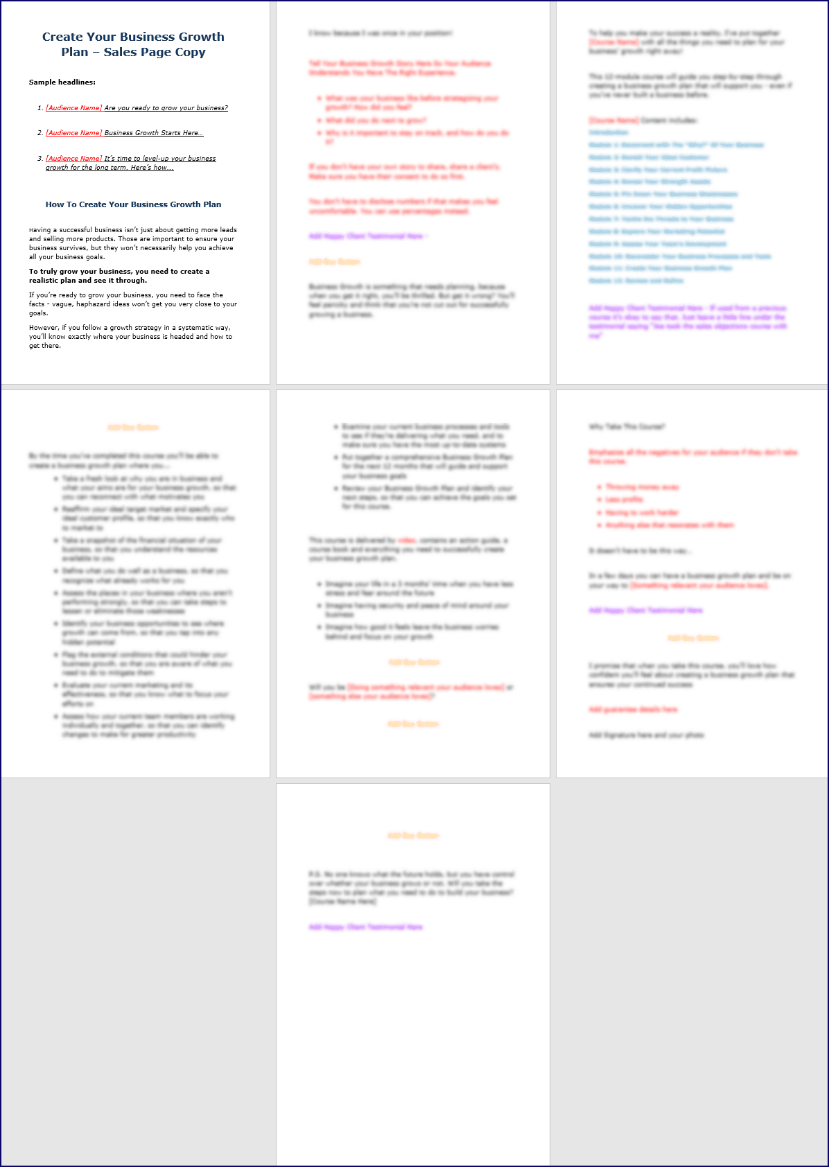 Create Your Business Growth Plan Upgrade Pack - Sales Page Copy Create Your Business Growth Plan Upgrade Pack Sales Page Copy 1