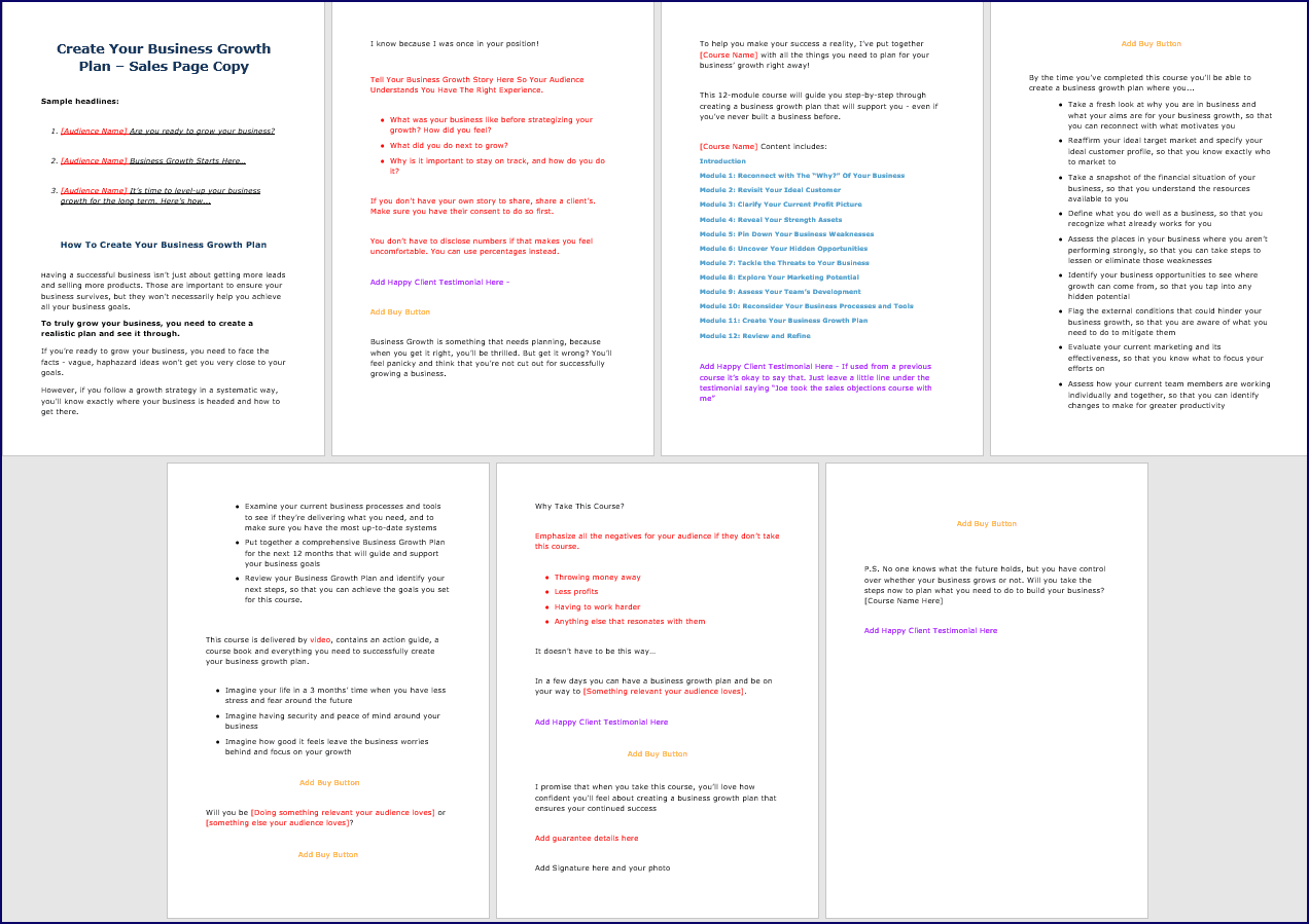 Create Your Business Growth Plan Upgrade Pack - Sales Page Copy Create Your Business Growth Plan Upgrade Pack Sales Page Copy