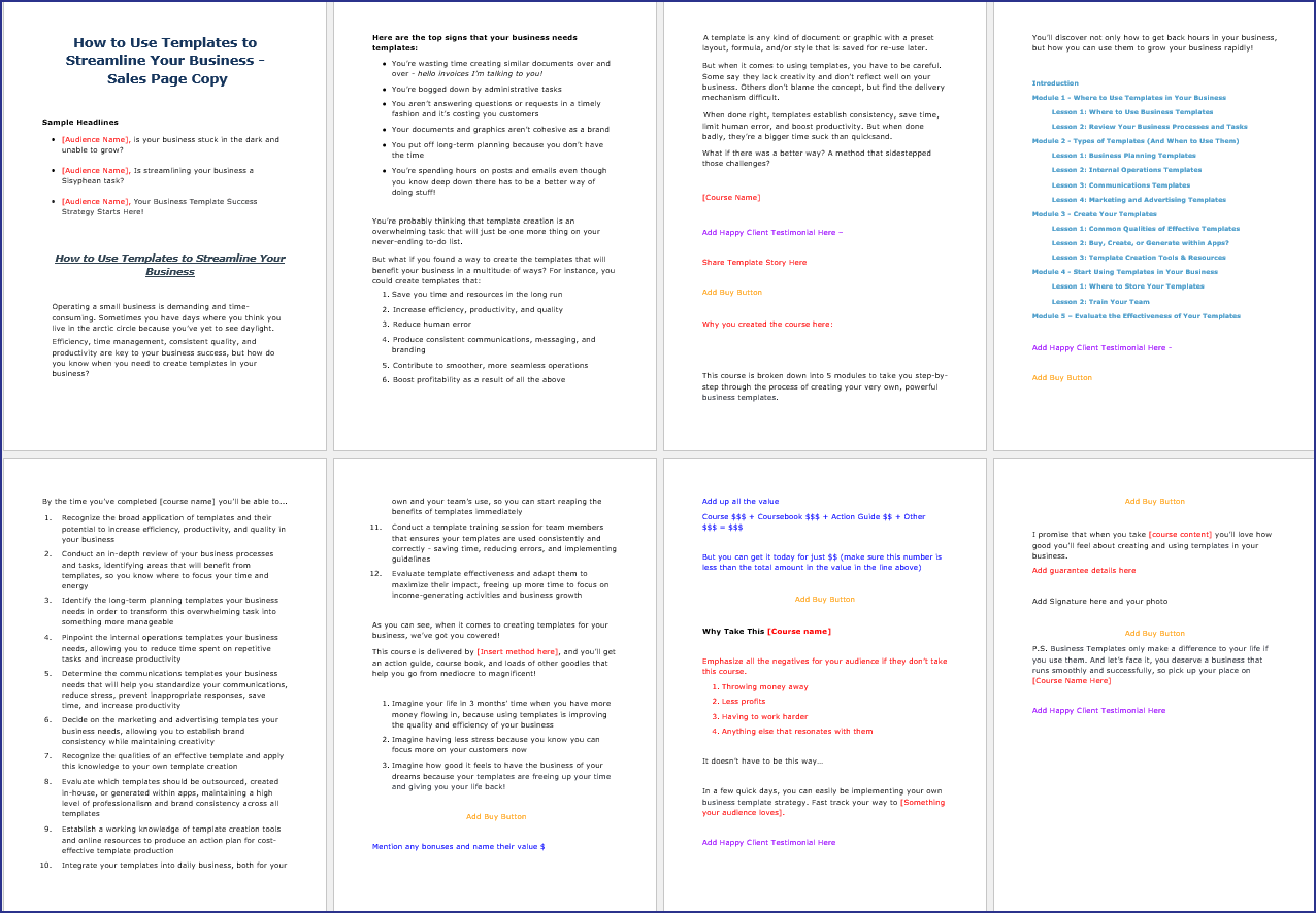 Templates to Streamline Your Business Upgrade Pack - Sales Page Copy Templates to Streamline Your Business Upgrade Pack Sales Page Copy