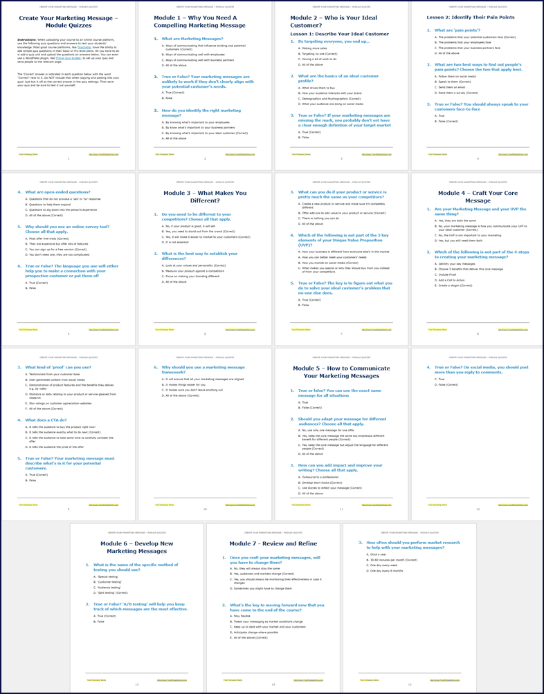 Create Your Marketing Message Ugrade Pack - Module Quizzes Create Your Marketing Message Ugrade Pack Module Quizzes