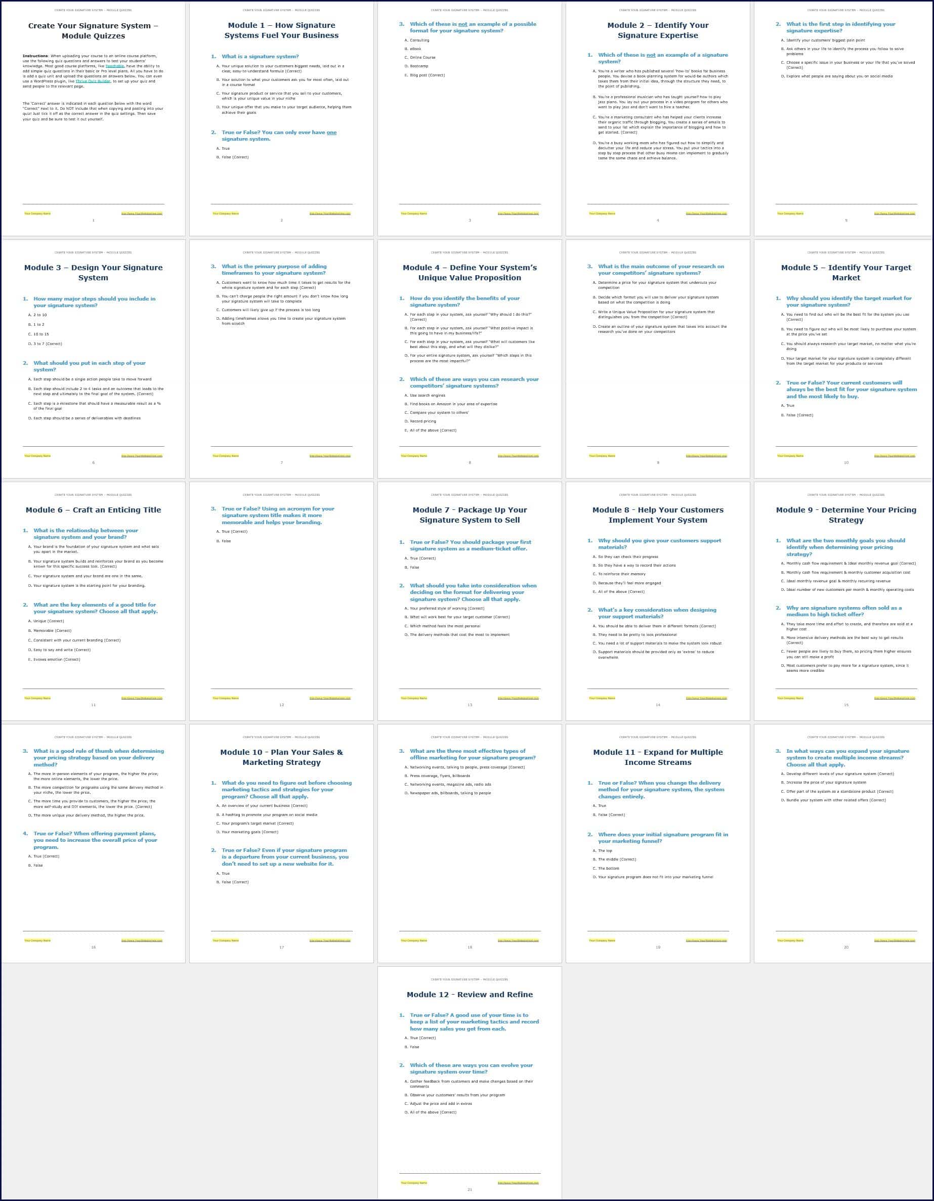 Create Your Signature System Upgrade - Module Quizzes Create Your Signature System Upgrade Module Quizzes