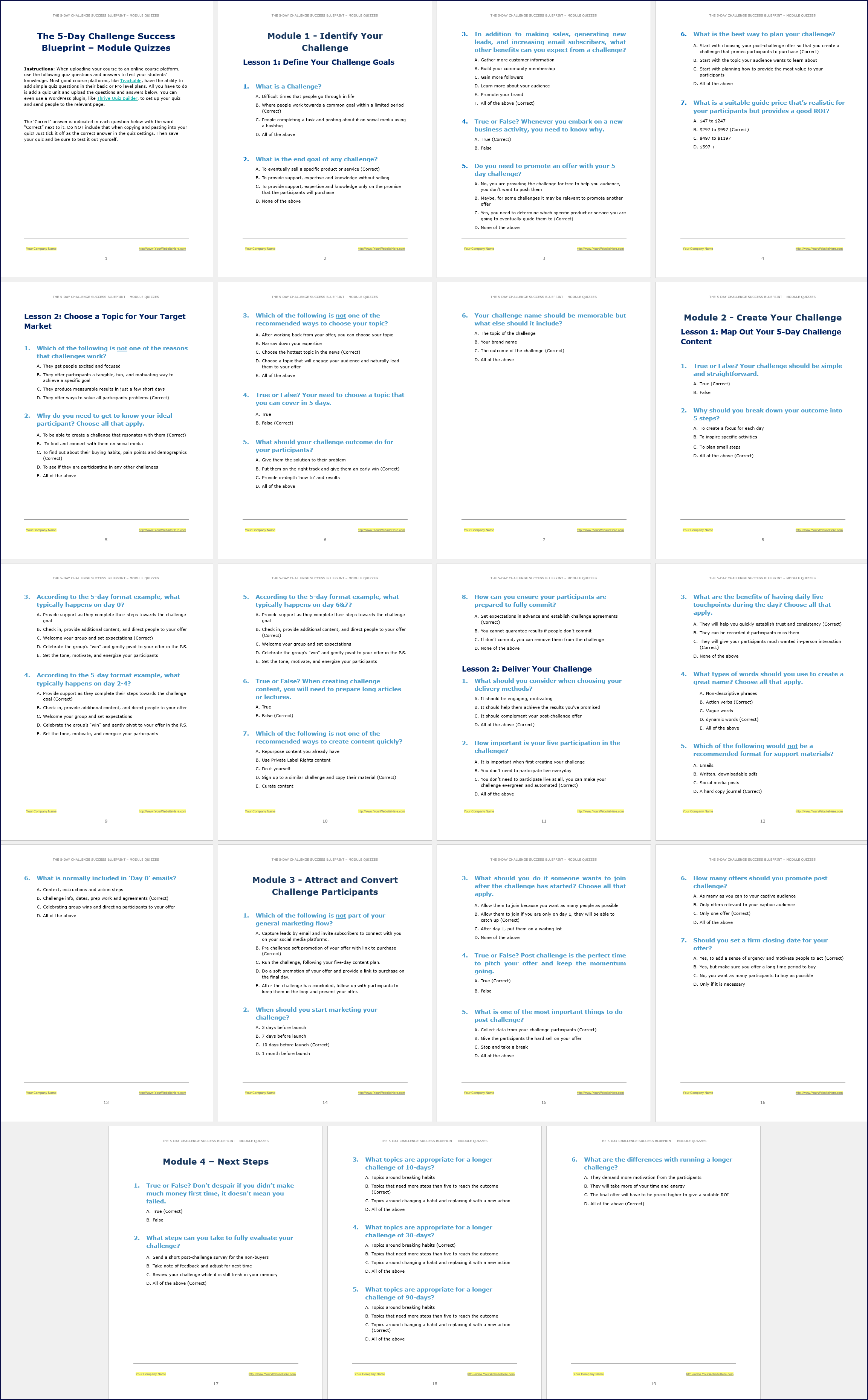 The 5 Day Challenge Success Blueprint Upgrade Pack Module Quizzes