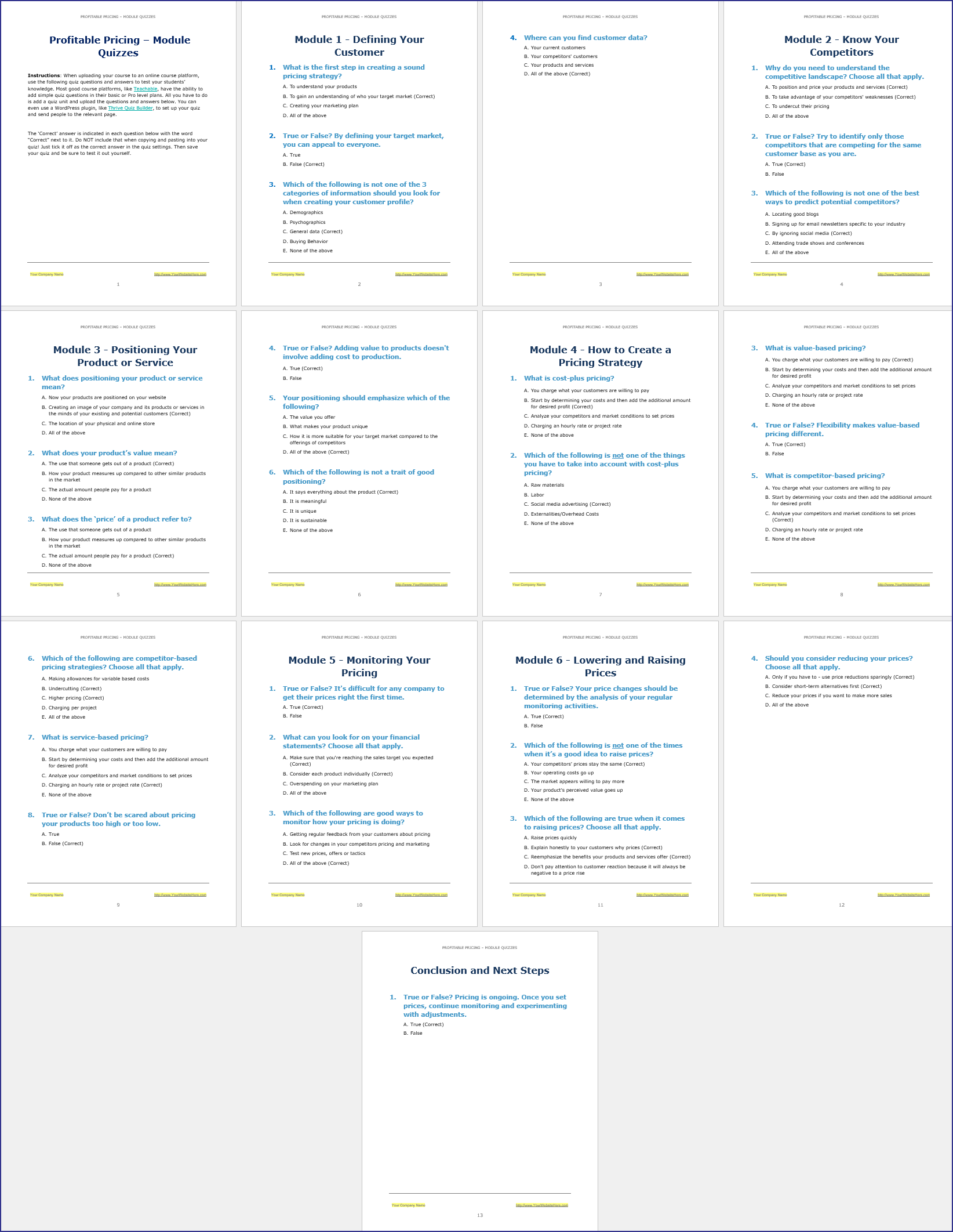 Profitable Pricing Upgrade - Module Quizzes Profitable Pricing Upgrade Module Quizzes