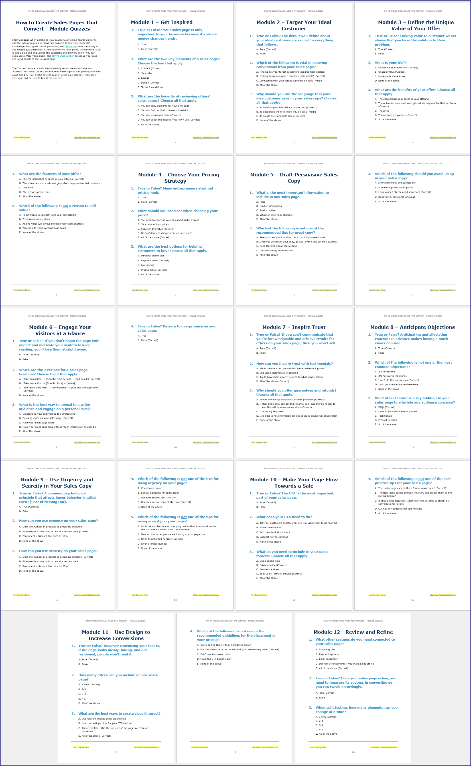Sales Pages That Convert Upgrade Module Quizzes