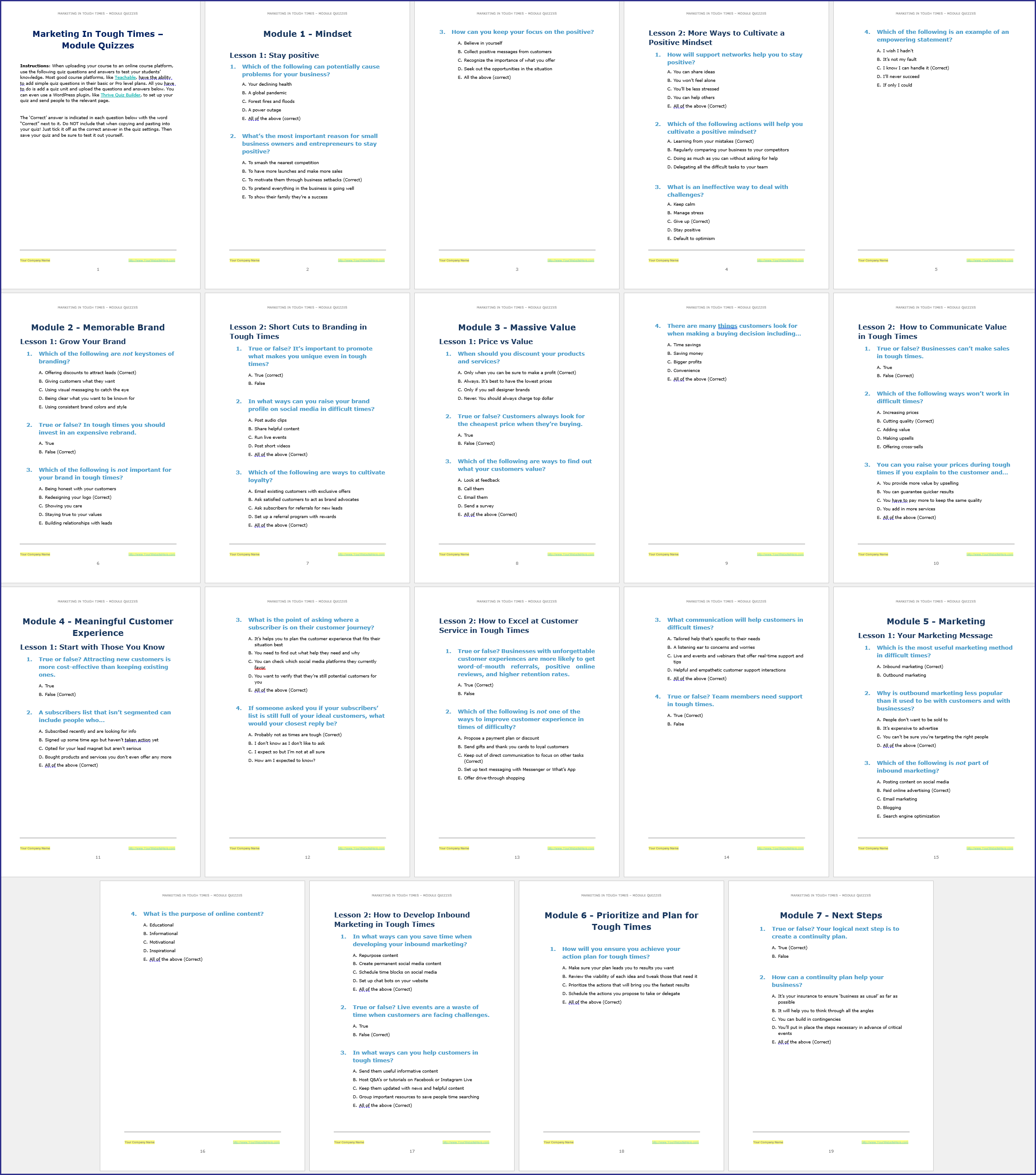 Marketing In Tough Times Upgrade Module Quizzes