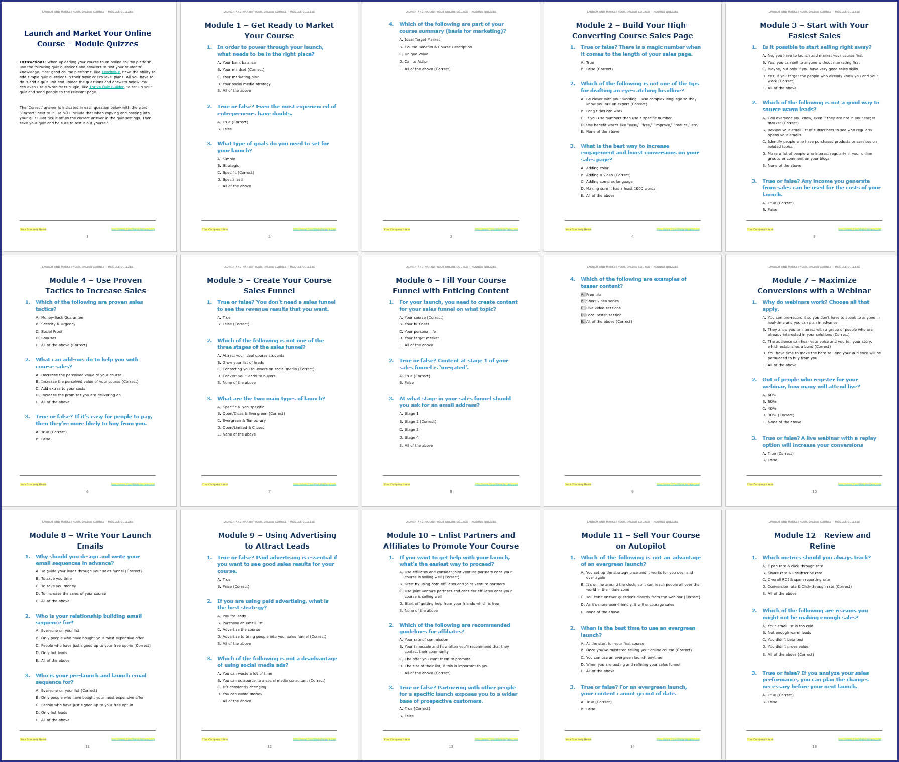 Launch Online Course Upgrade Pack Module Quizzes