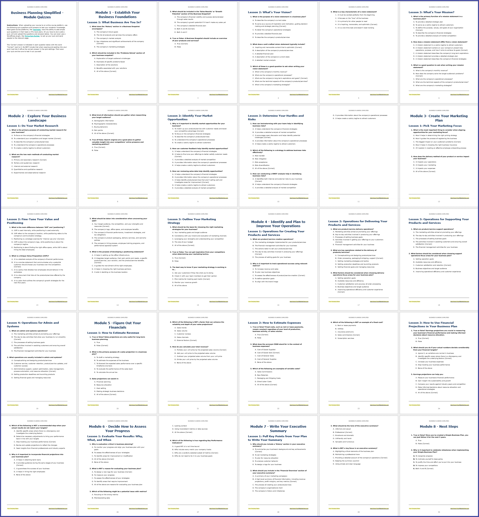SimpleBizPlan_ModuleQuizzes SimpleBizPlan ModuleQuizzes