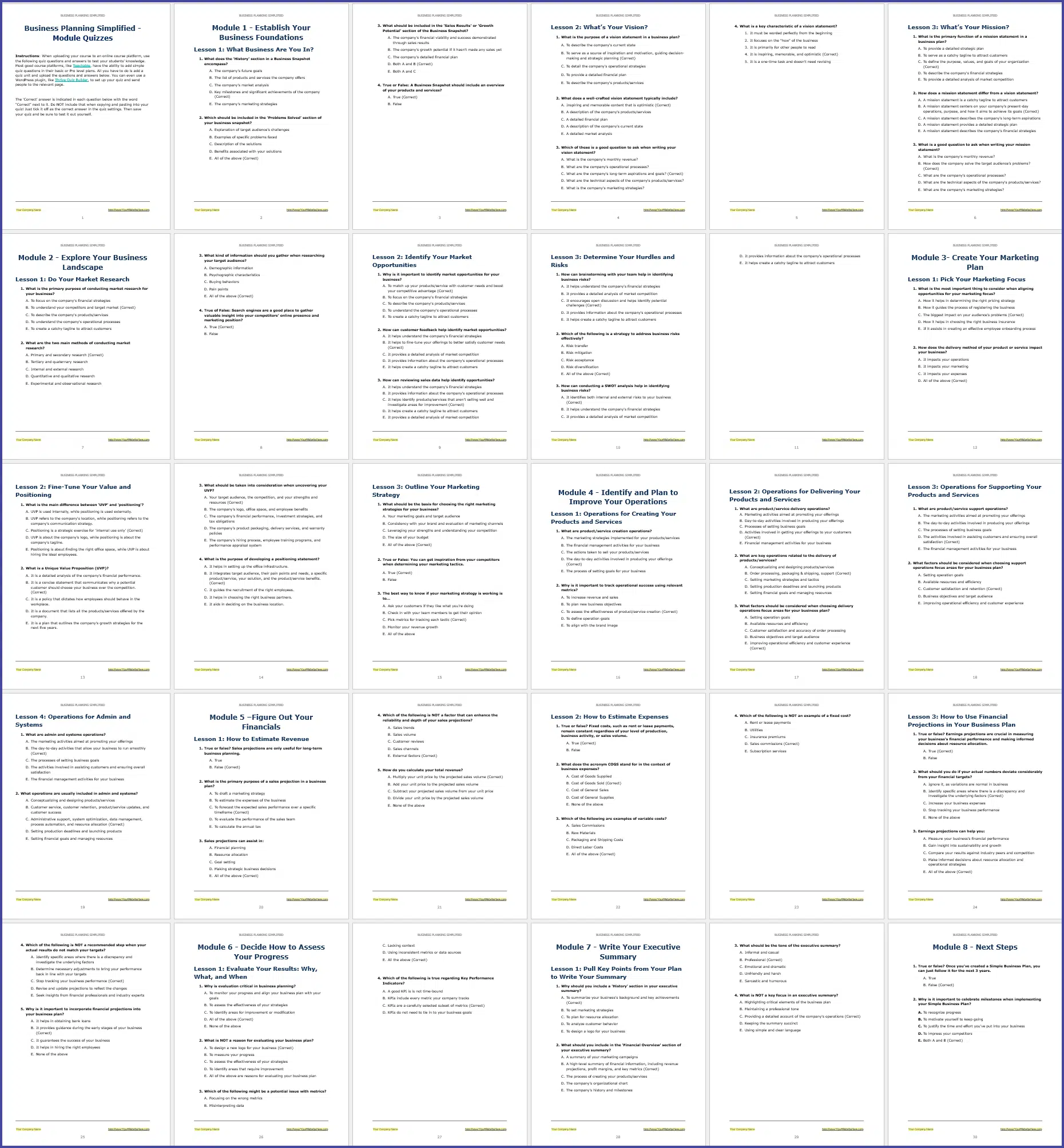 SimpleBizPlan_ModuleQuizzes SimpleBizPlan ModuleQuizzes