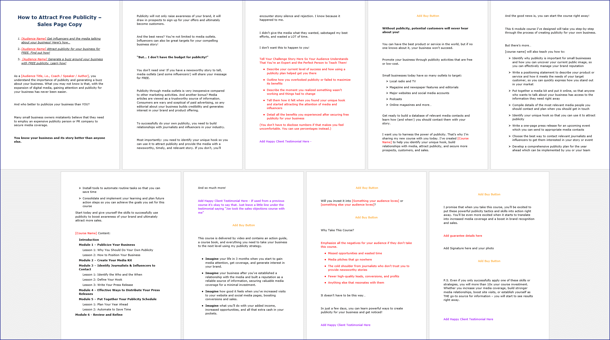 Publicity SalesPageCopy