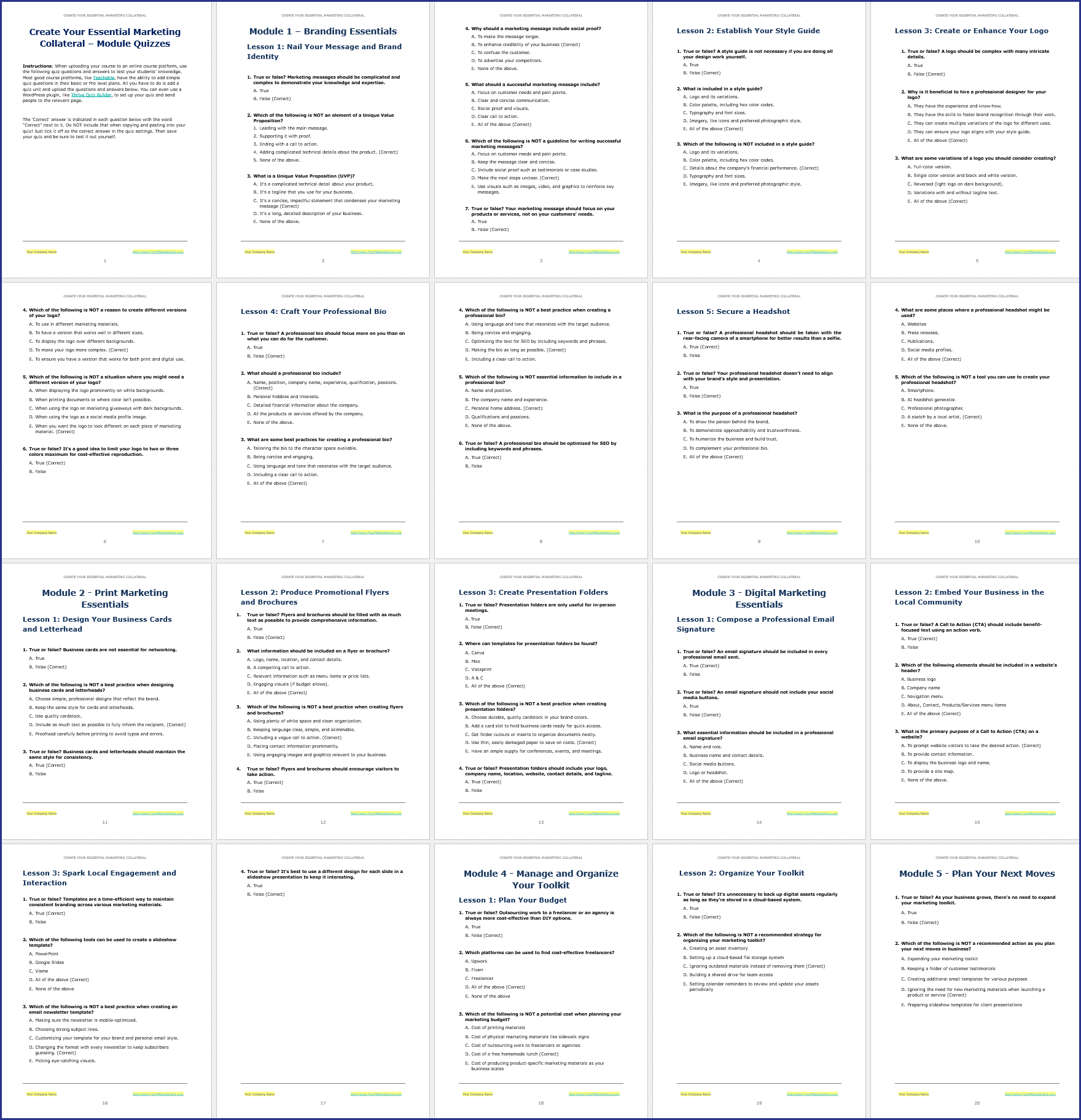 MktgMaterials_ModuleQuizzes Create Your Essential Marketing Collateral - Module Quizzes