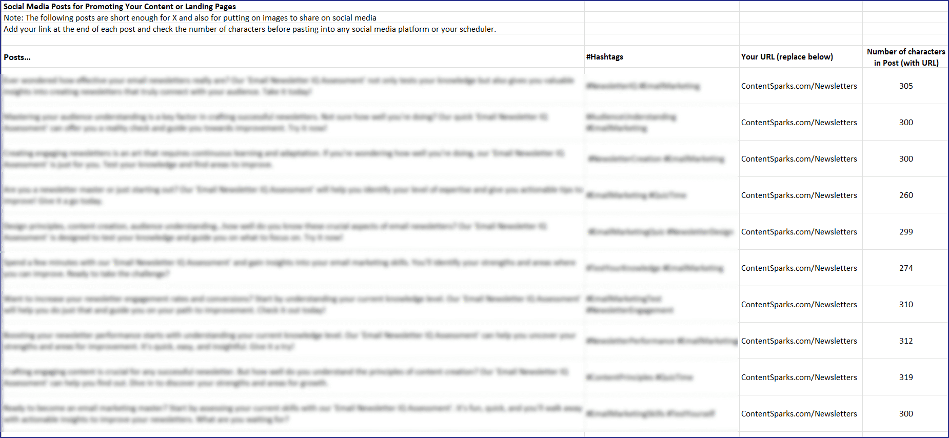 Newsletters_SocialPosts Assessment: Email Newsletter IQ Social Posts