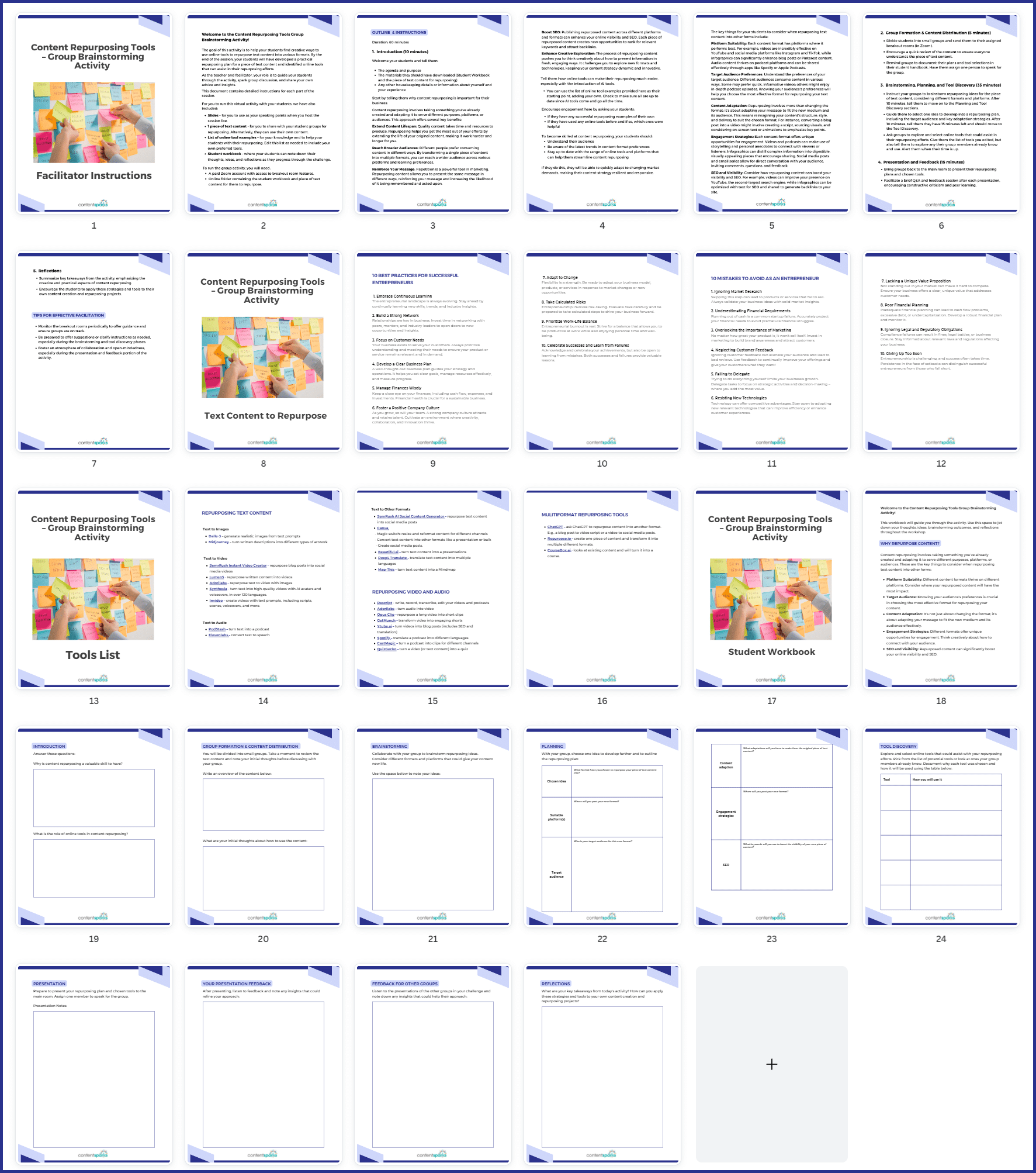 RepurposeContent_ToolsActivity Content Repurposing Workshop – Course Quizzes and Group Brainstorming Activity