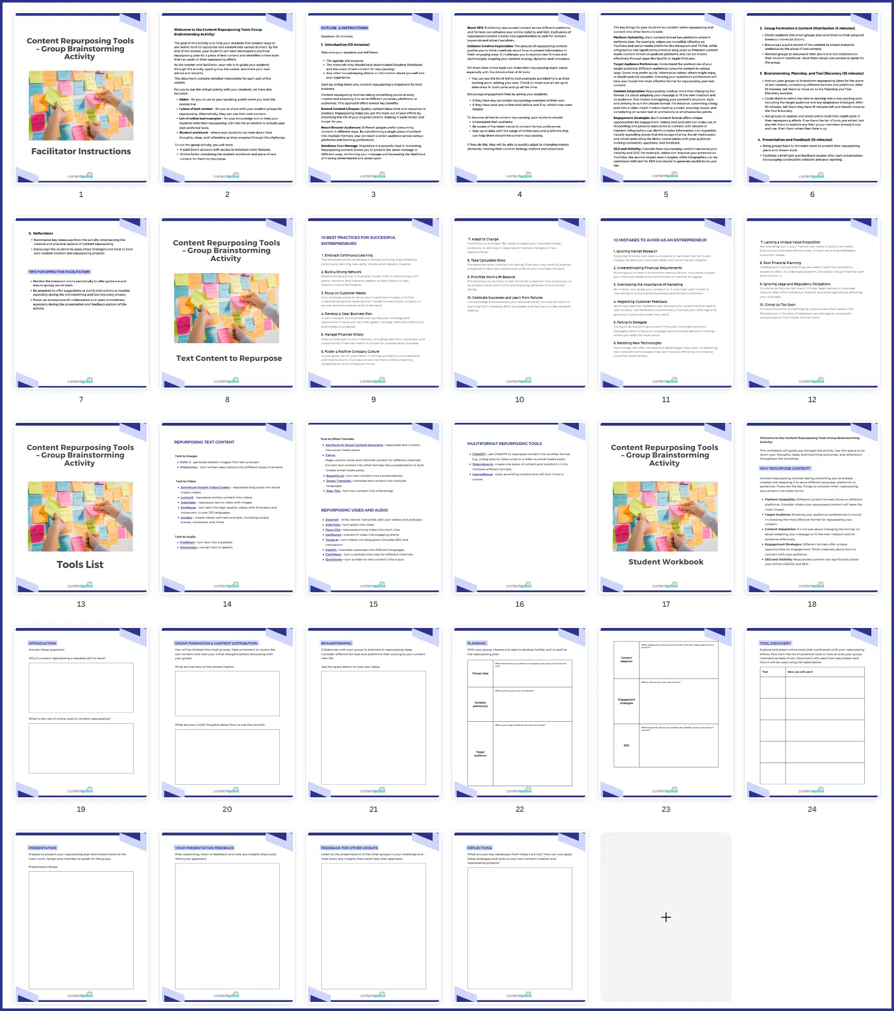 RepurposeContent_ToolsActivity Content Repurposing Workshop โ Course Quizzes and Group Brainstorming Activity