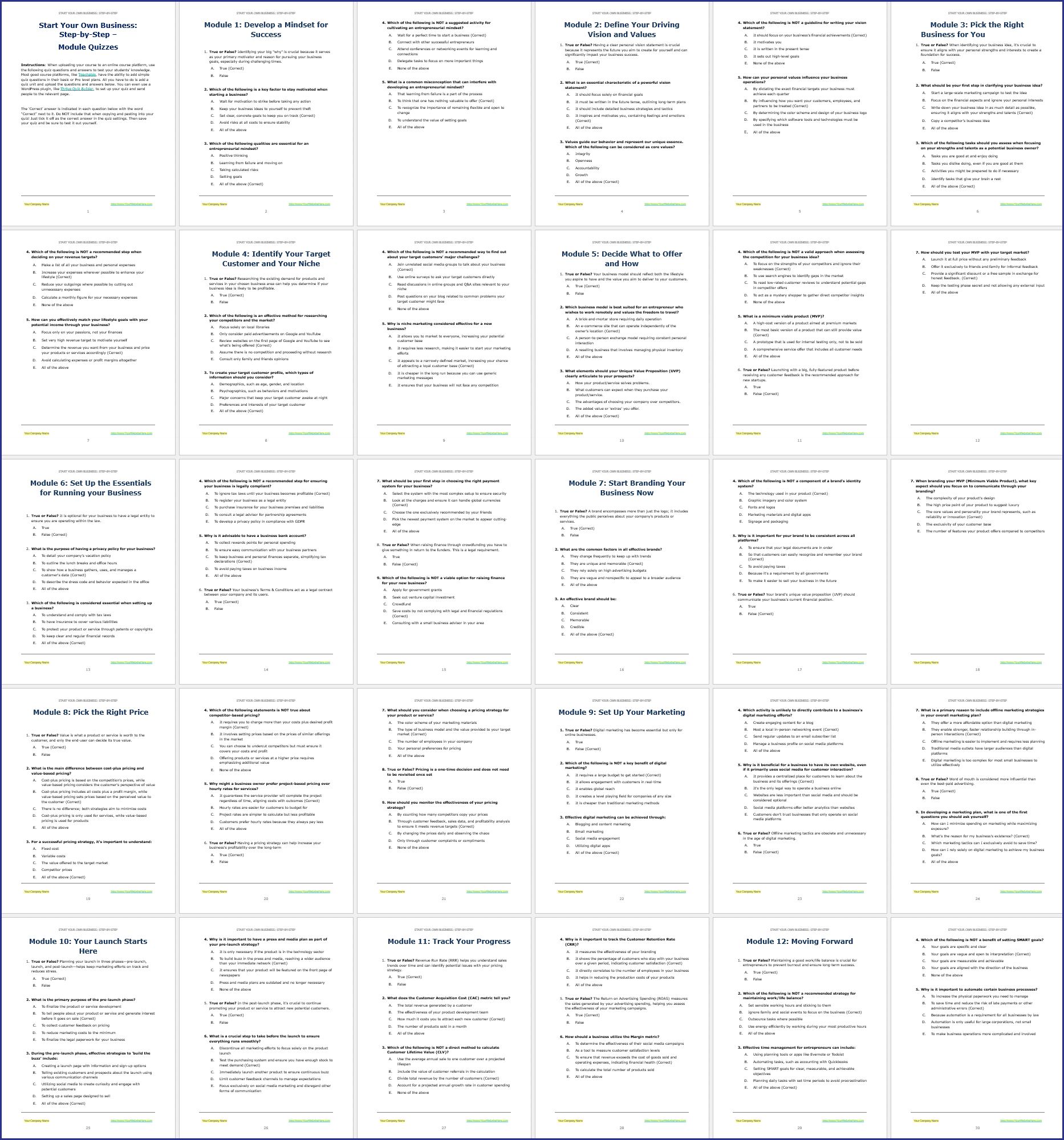 STartBiz_ModuleQuizzes Start Your Own Business: Step-by-Step - Course Quizzes