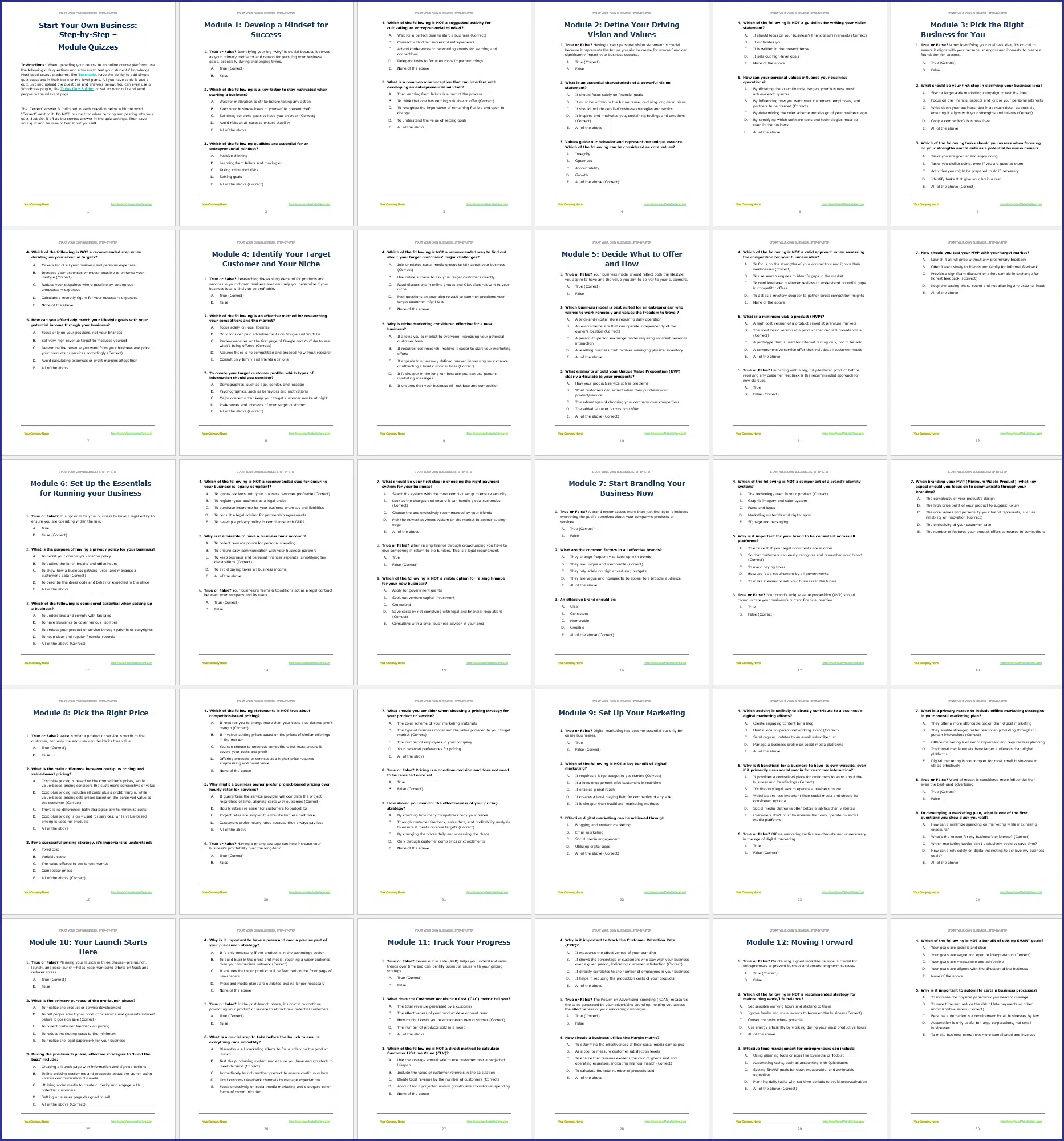 STartBiz_ModuleQuizzes Start Your Own Business: Step-by-Step - Course Quizzes