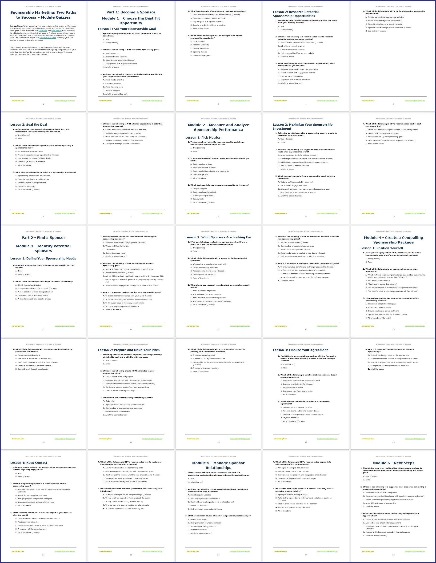SponsorshipMktg_Quizzes Sponsorship Marketing: Two Paths to Success - Course Quizzes