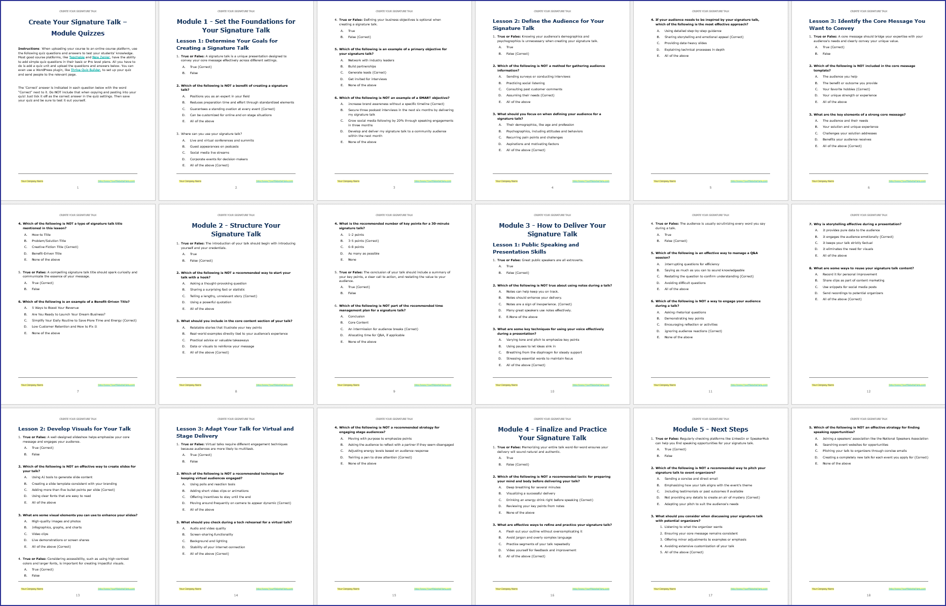 SignatureTalk_Quizzes Create Your Signature Talk PLR Course Quizzes